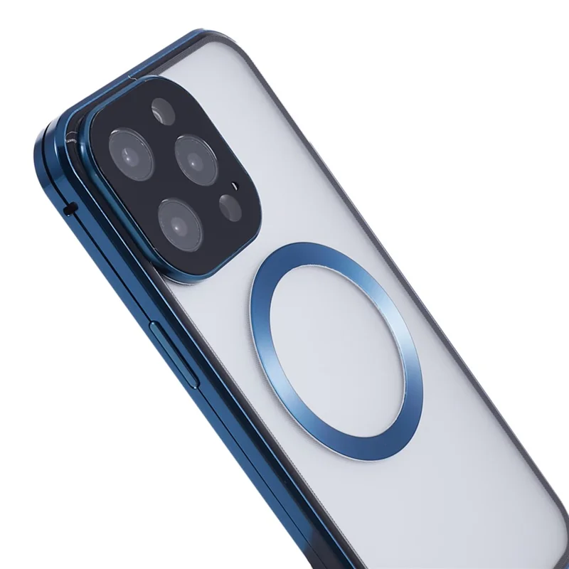 For iPhone 14 Pro Anti-Spy Case Tempered Glass Metal Shockproof Phone Case Compatible with MagSafe - Mørkeblå