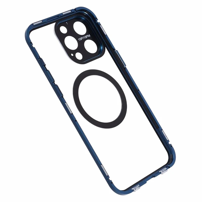 For iPhone 14 Pro Anti-Spy Case Tempered Glass Metal Shockproof Phone Case Compatible with MagSafe - Mørkeblå