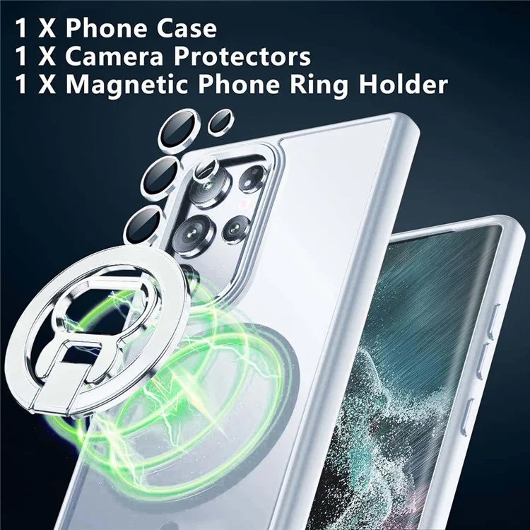 Für Samsung Galaxy S24 Ultra Magnetische Hülle mit Ständer Telefonabdeckung mit Linsenschutz - Blau