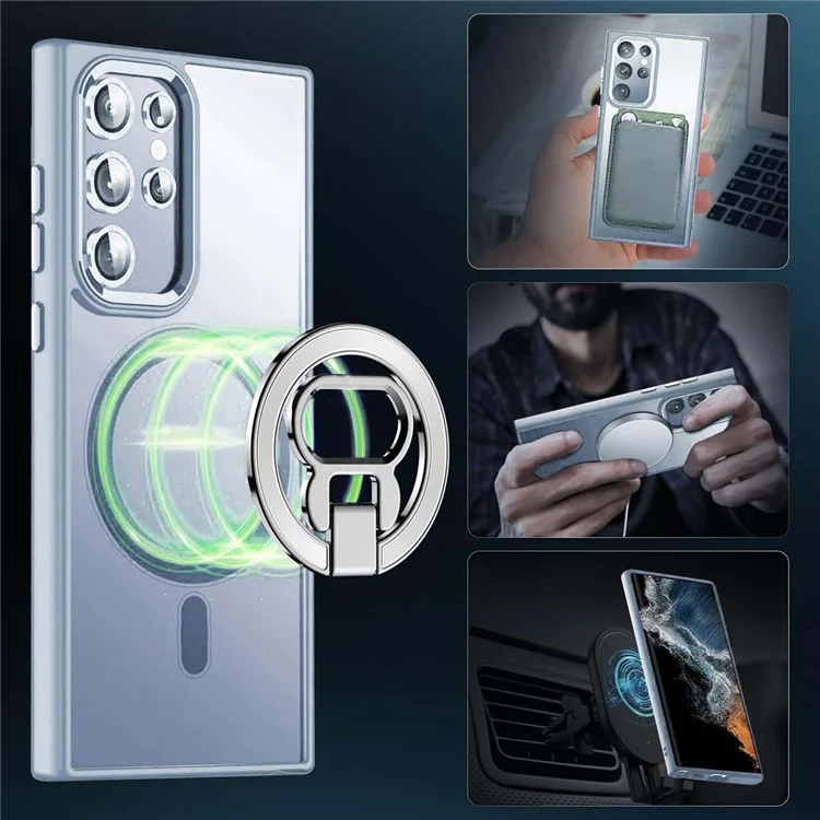 Für Samsung Galaxy S24 Ultra Magnetische Hülle mit Ständer Telefonabdeckung mit Linsenschutz - Blau