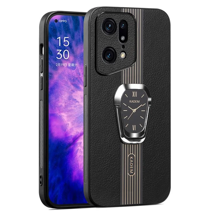 KADEM para Oppo Find X5 Pro Case Folding Kickstand Anti-drop Funda de Teléfono Revestida de Cuero - Negro