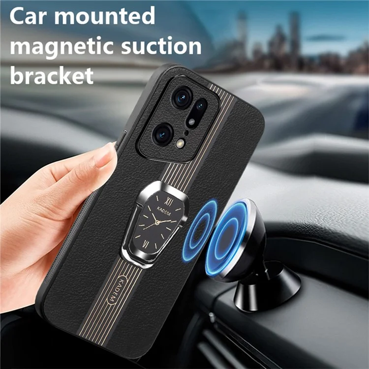 KADEM para Oppo Find X5 Pro Case Folding Kickstand Anti-drop Funda de Teléfono Revestida de Cuero - Negro