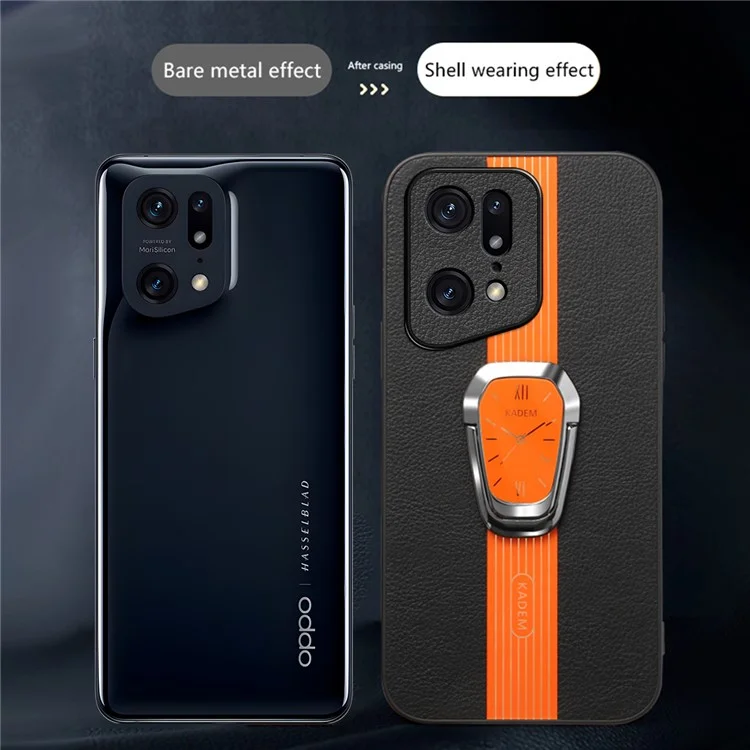 KADEM para Oppo Find X5 Pro Case Folding Kickstand Anti-drop Funda de Teléfono Revestida de Cuero - Negro