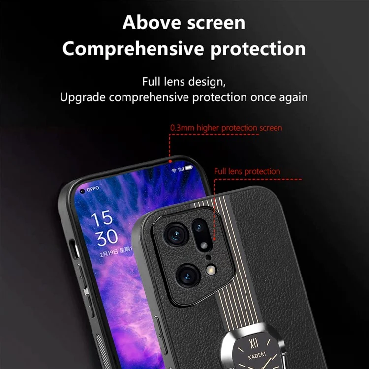 KADEM para Oppo Find X5 Pro Case Folding Kickstand Anti-drop Funda de Teléfono Revestida de Cuero - Negro