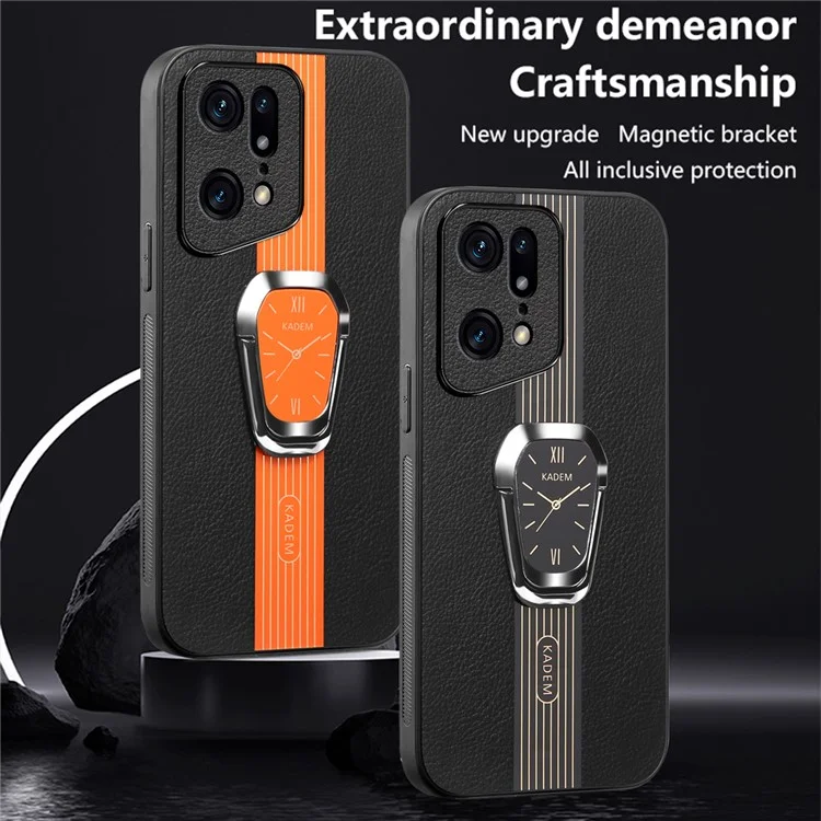 KADEM para Oppo Find X5 Pro Case Folding Kickstand Anti-drop Funda de Teléfono Revestida de Cuero - Negro