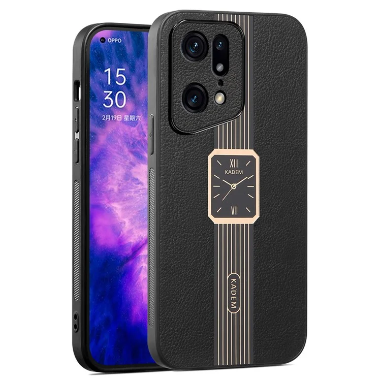 Étui KADEM pour Oppo Find X5 Pro en cuir PU + acrylique + TPU avec motif de montre - Noir