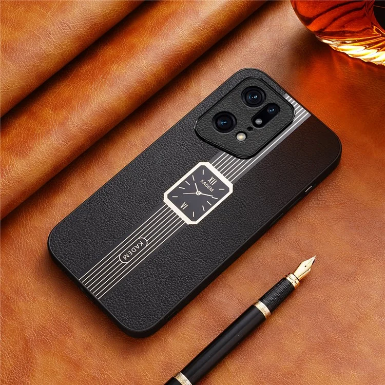 Étui KADEM pour Oppo Find X5 Pro en cuir PU + acrylique + TPU avec motif de montre - Noir