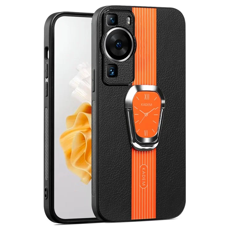 KADEM Para Huawei P60 / P60 Pro Funda con Soporte Kickstand TPU+Acrílico Funda de Teléfono con Revestimiento de Cuero de PU - Naranja