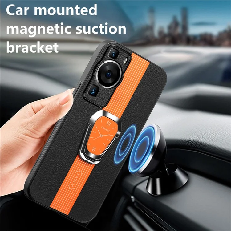 KADEM Para Huawei P60 / P60 Pro Funda con Soporte Kickstand TPU+Acrílico Funda de Teléfono con Revestimiento de Cuero de PU - Naranja