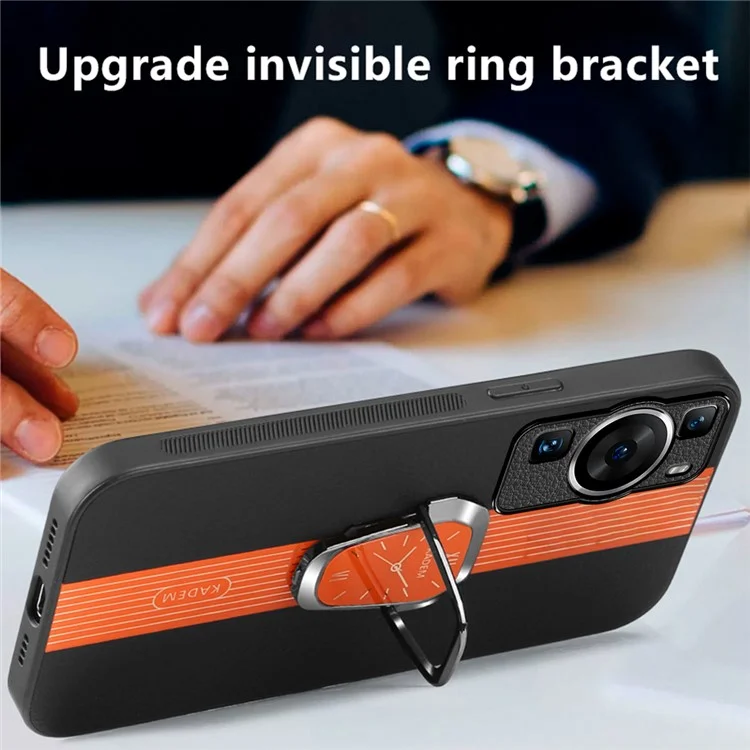 KADEM Para Huawei P60 / P60 Pro Funda con Soporte Kickstand TPU+Acrílico Funda de Teléfono con Revestimiento de Cuero de PU - Naranja