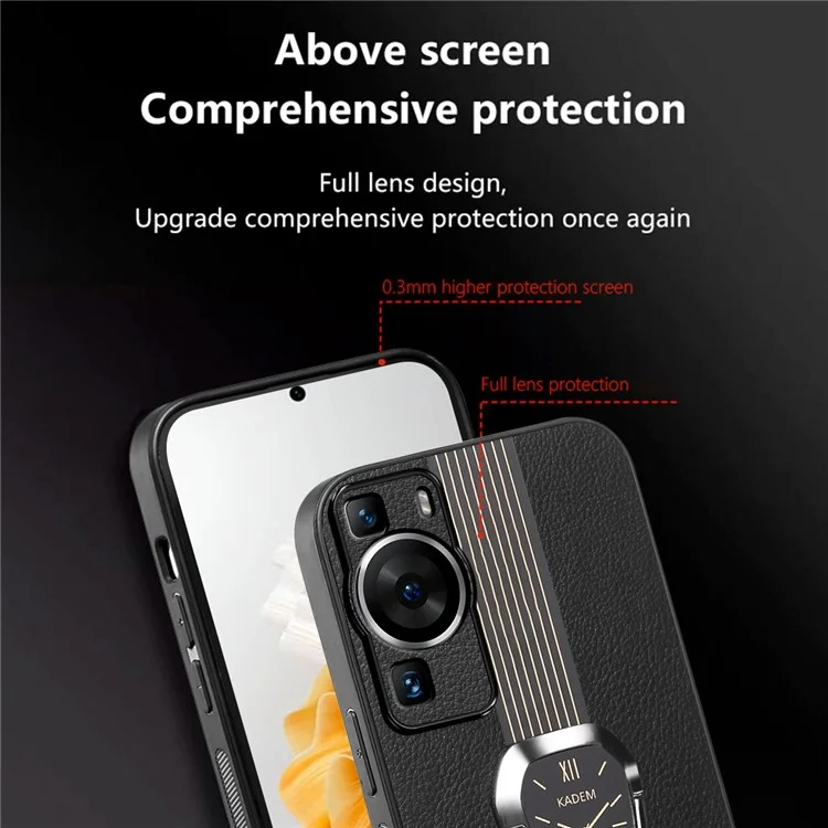 KADEM Para Huawei P60 / P60 Pro Funda con Soporte Kickstand TPU+Acrílico Funda de Teléfono con Revestimiento de Cuero de PU - Naranja