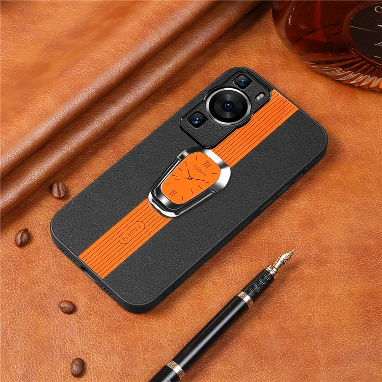 KADEM Para Huawei P60 / P60 Pro Funda con Soporte Kickstand TPU+Acrílico Funda de Teléfono con Revestimiento de Cuero de PU - Naranja