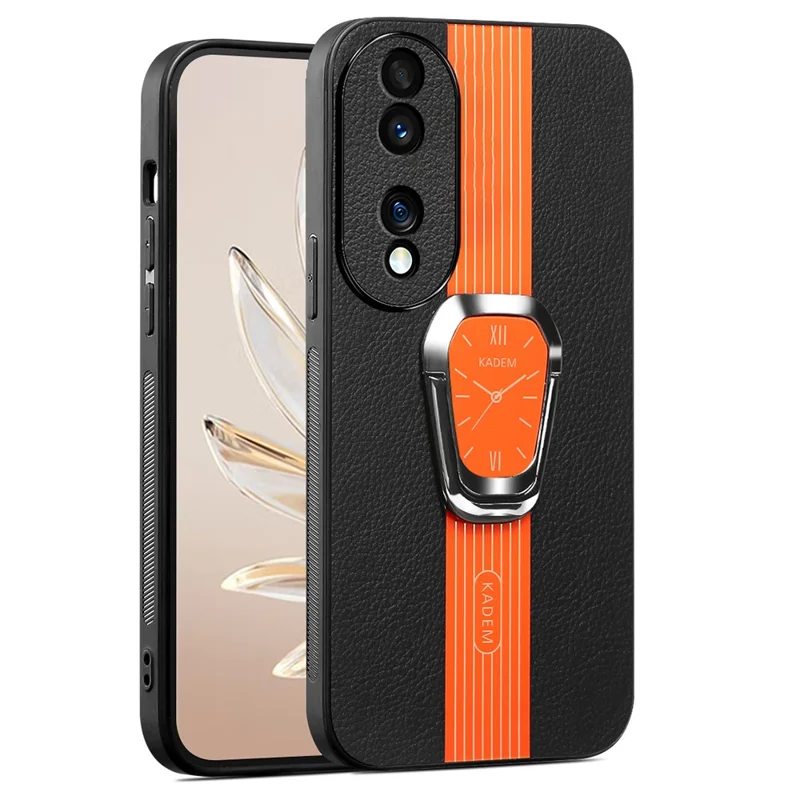 KADEM For Honor 90 Case Watch Pattern TPU+Acrylic Phone Cover with PU Leather Coating - Orange