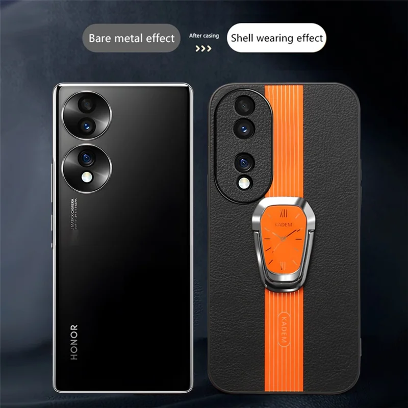 KADEM For Honor 90 Case Watch Pattern TPU+Acrylic Phone Cover with PU Leather Coating - Orange