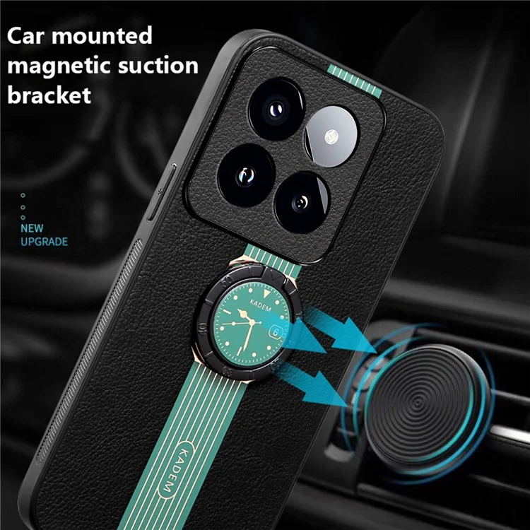 KADEM For Xiaomi 14 Pro Case PU Leather Coated Acrylic+TPU Phone Kickstand Cover - Green