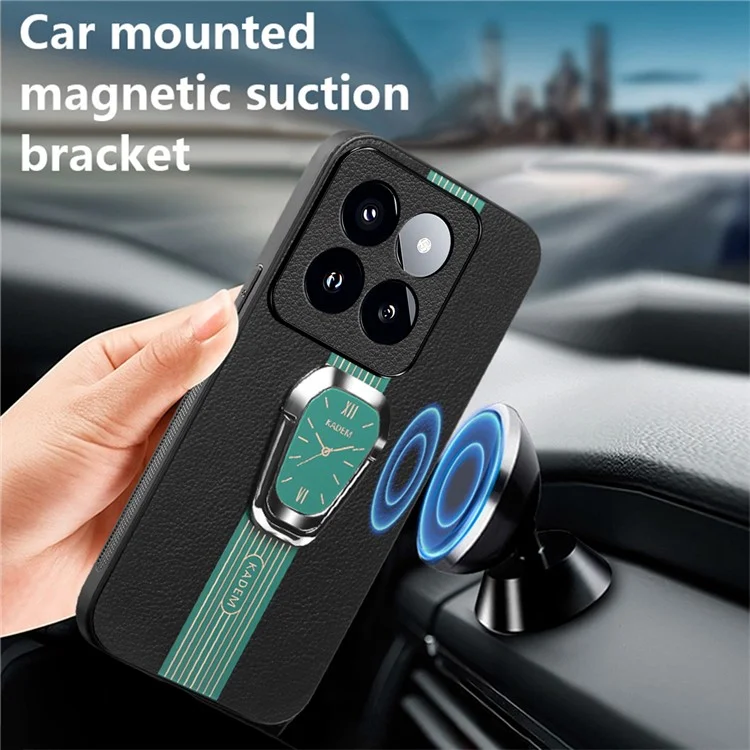 KADEM Funda para Xiaomi 14 Pro Anticortes TPU+Acrílico Carcasa con Revestimiento de Cuero de PU - Verde