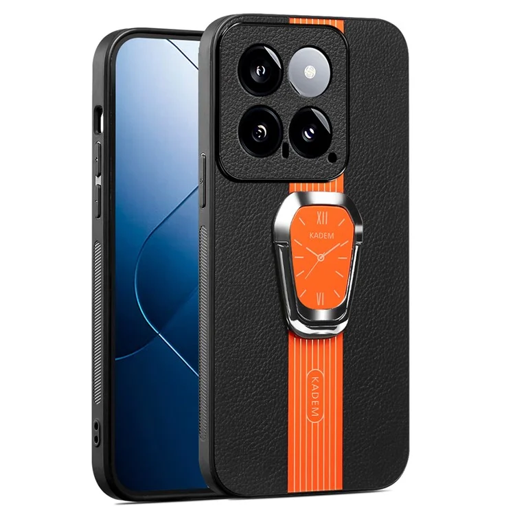 KADEM para Xiaomi 14 Cover Watch Pattern Kickstand TPU+Acrylic Phone Case with Leather Coating - Orange