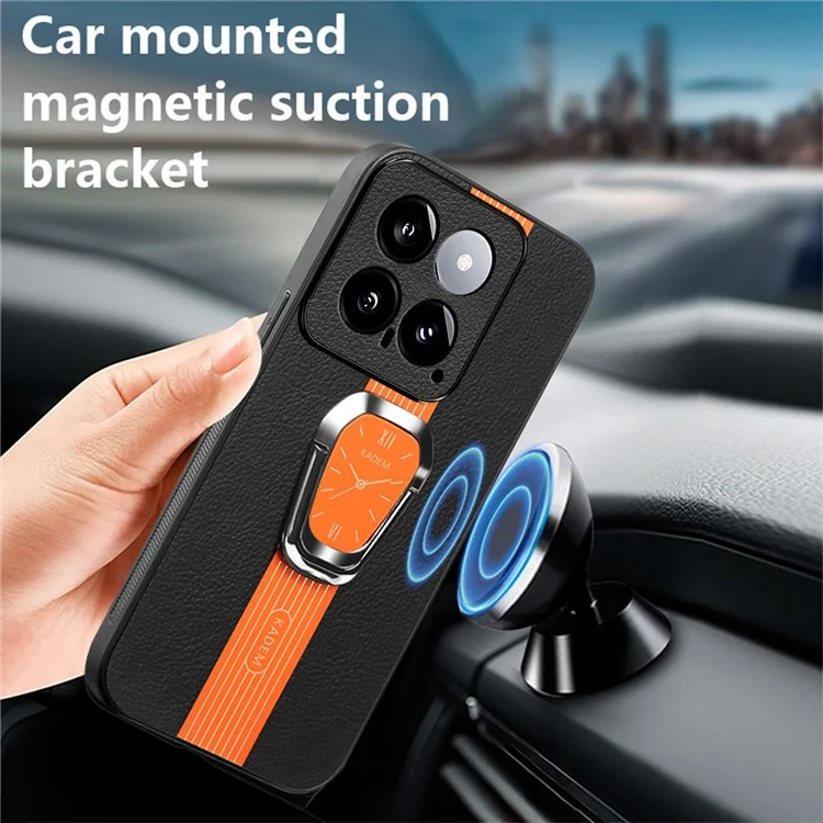 KADEM para Xiaomi 14 Cover Watch Pattern Kickstand TPU+Acrylic Phone Case with Leather Coating - Orange
