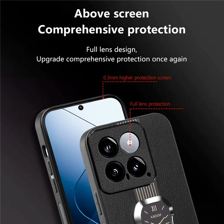 KADEM para Xiaomi 14 Cover Watch Pattern Kickstand TPU+Acrylic Phone Case with Leather Coating - Orange