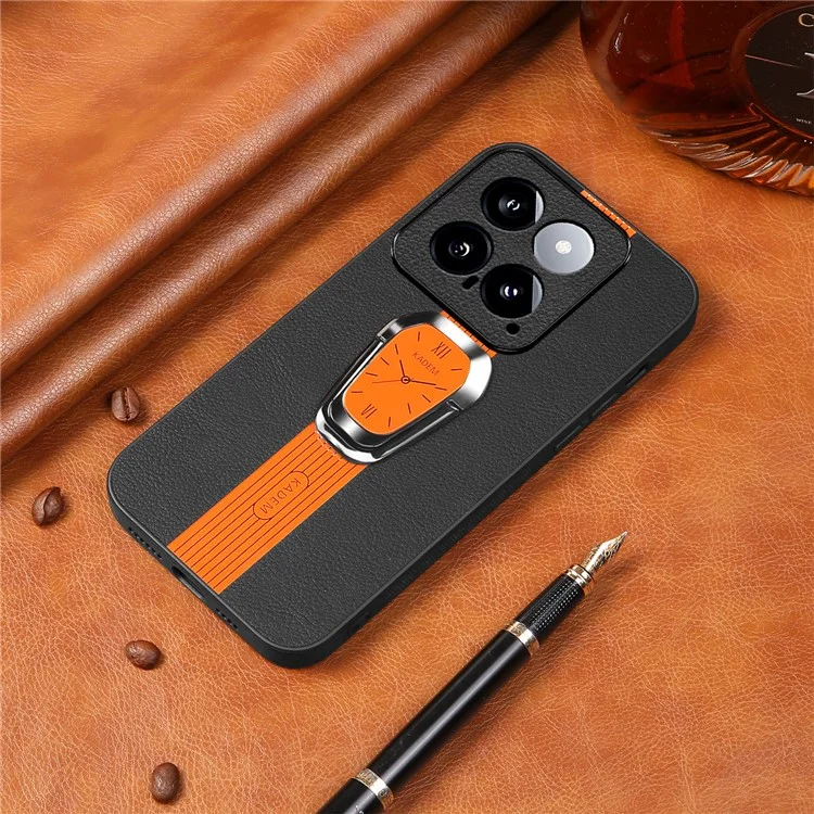 KADEM para Xiaomi 14 Cover Watch Pattern Kickstand TPU+Acrylic Phone Case with Leather Coating - Orange