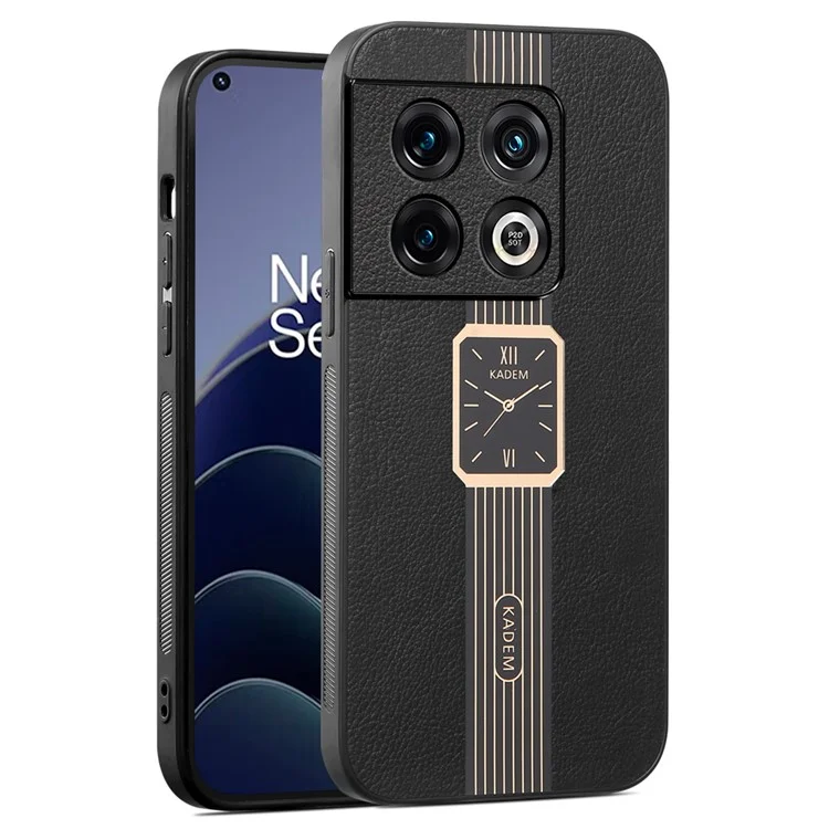 KADEM Para OnePlus 10 Pro 5G Caso Couro Revestido TPU+Acrílico Anti-Choque Capa de Telefone - Preto
