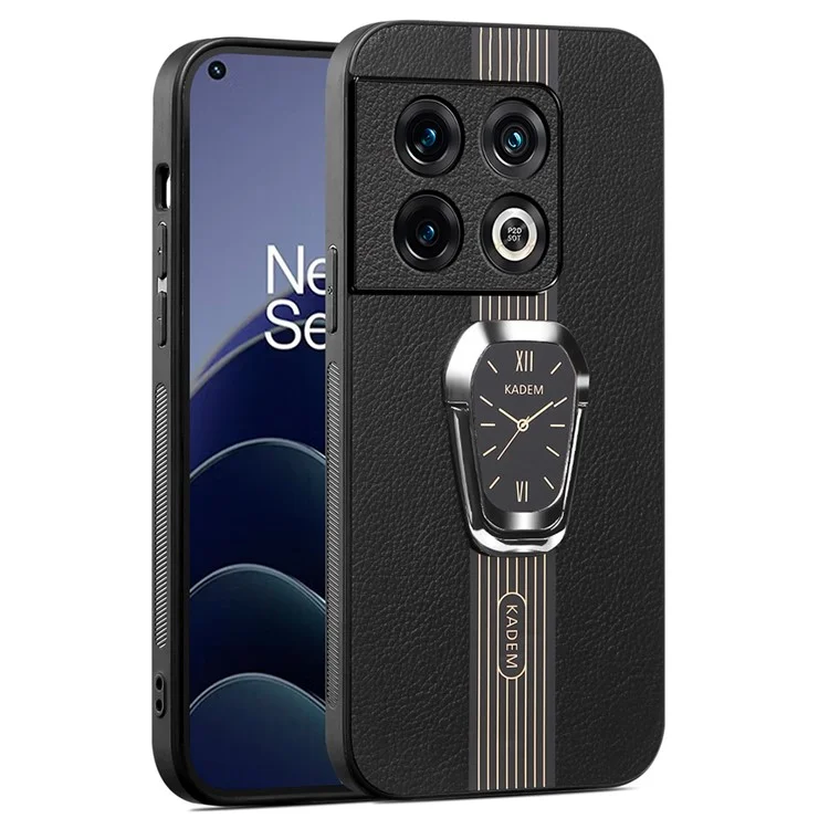 KADEM Para OnePlus 10 Pro 5G Funda Resistente a Golpes Carcasa de TPU+Acrílico con Revestimiento de Cuero - Negro
