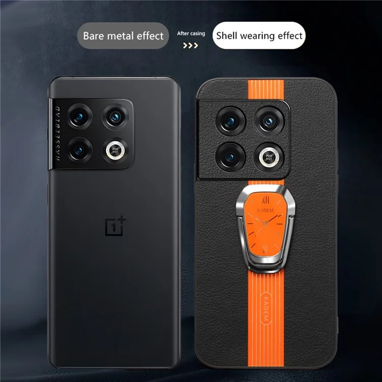 KADEM Para OnePlus 10 Pro 5G Funda Resistente a Golpes Carcasa de TPU+Acrílico con Revestimiento de Cuero - Negro