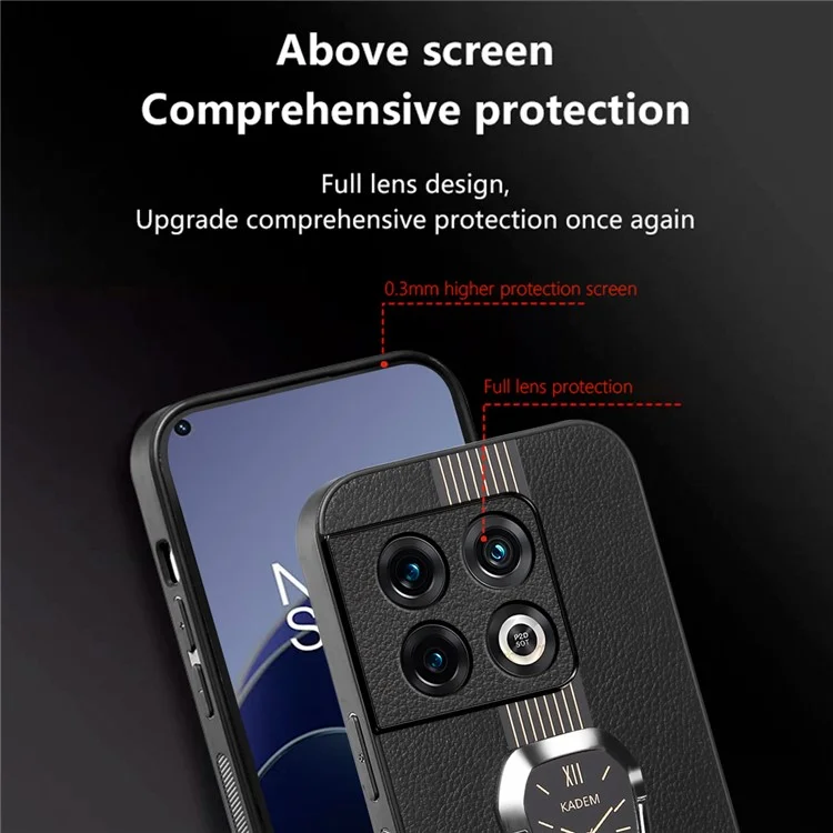 KADEM Para OnePlus 10 Pro 5G Funda Resistente a Golpes Carcasa de TPU+Acrílico con Revestimiento de Cuero - Negro