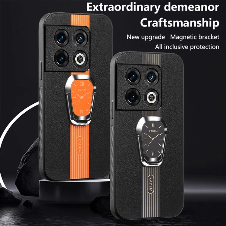 KADEM Para OnePlus 10 Pro 5G Funda Resistente a Golpes Carcasa de TPU+Acrílico con Revestimiento de Cuero - Negro
