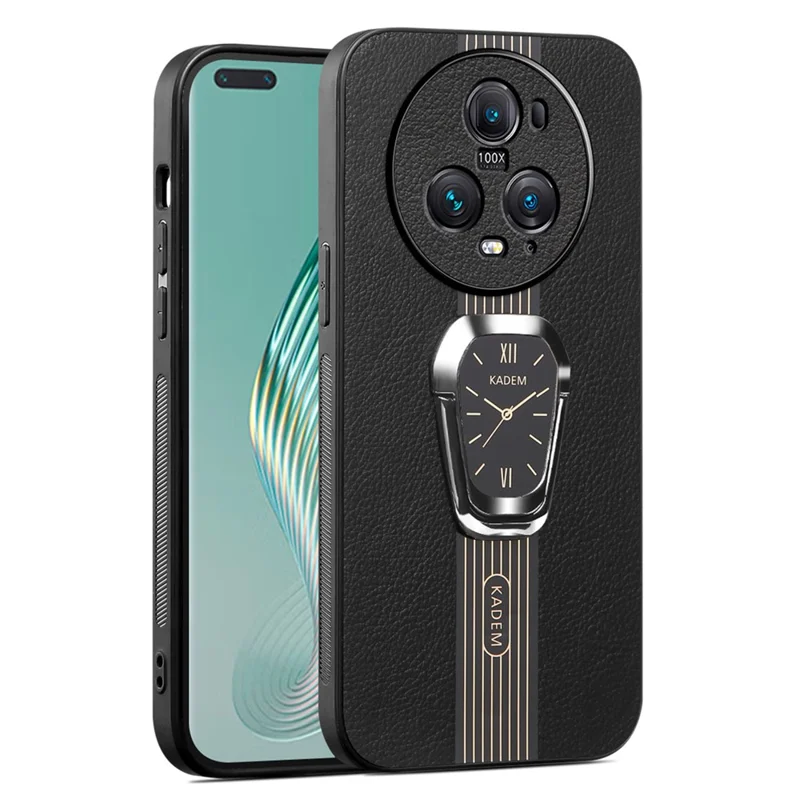 KADEM For Honor Magic5 Pro Cell Phone Cases Watch Pattern Folding Kickstand Phone Cover - Black