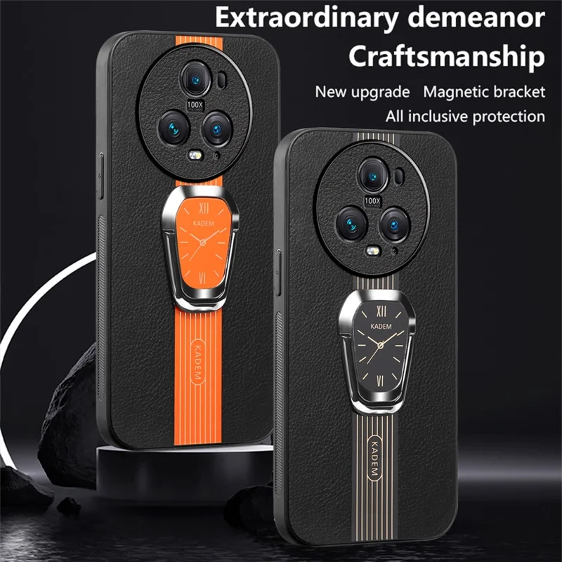 KADEM For Honor Magic5 Pro Cell Phone Cases Watch Pattern Folding Kickstand Phone Cover - Black
