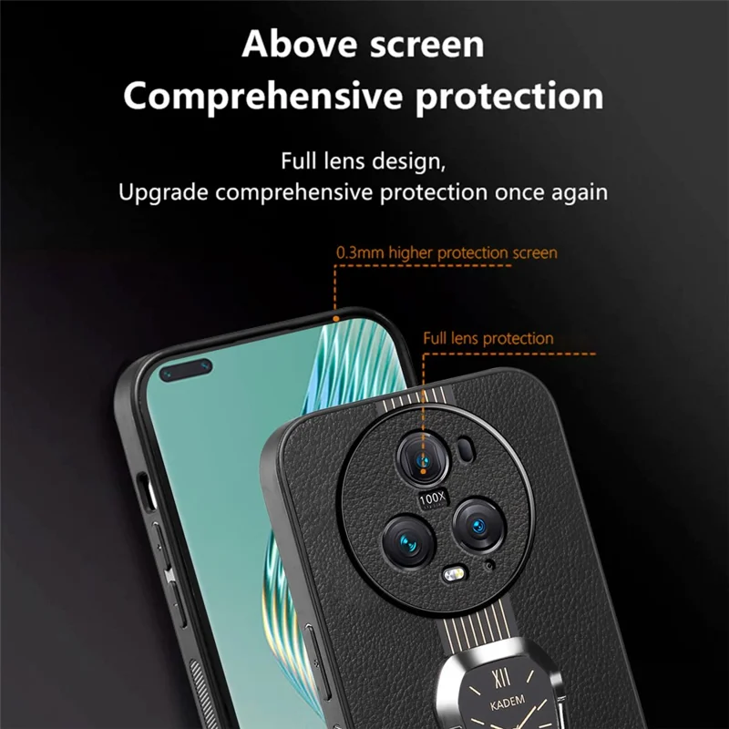 KADEM For Honor Magic5 Pro Cell Phone Cases Watch Pattern Folding Kickstand Phone Cover - Black