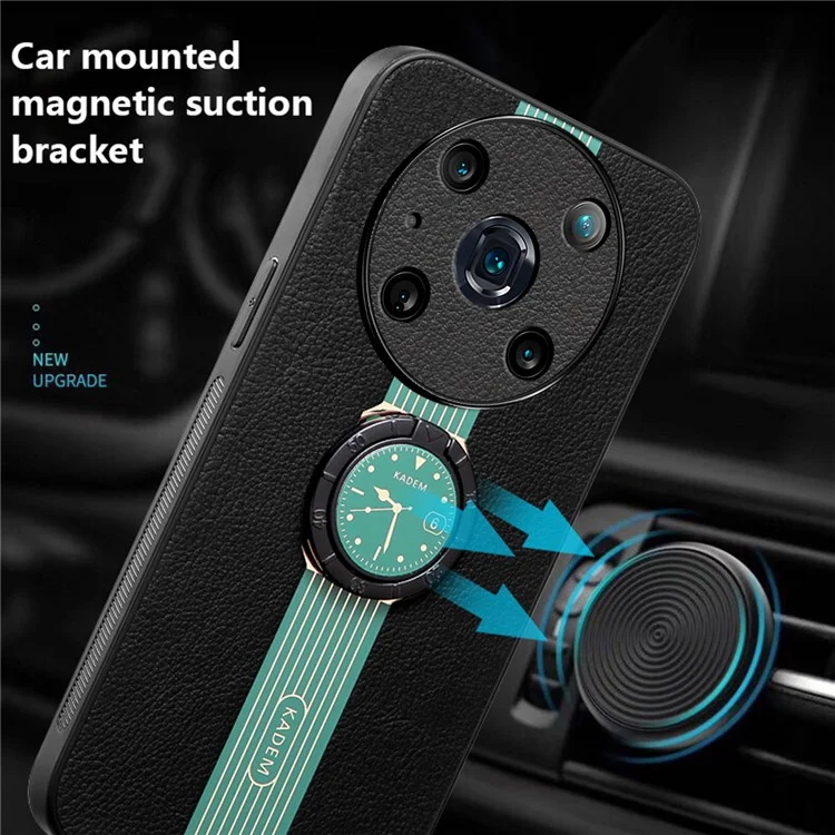 KADEM For Honor Magic4 Pro 5G Handy-Hüllen Leder+Acryl+TPU Ringhalterung - Grün