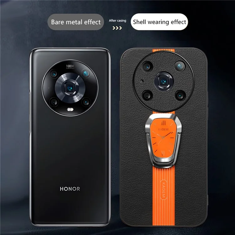 KADEM For Honor Magic4 Pro 5G Casos de Telefone Celular Couro+TPU+Acrílico Suporte Dobrável - Laranja