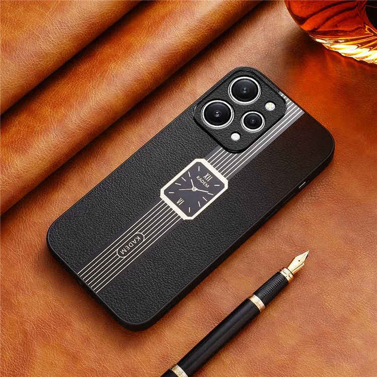 KADEM For Xiaomi Redmi 12 4G Case Stylish Watch Pattern Electroplated Cell Phone Cover - Black