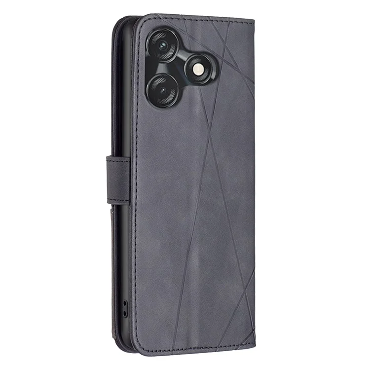 BINFEN COLOR For TECNO Spark 10 4G / Spark 10C 4G Phone Cases Wallet Stand Geometry Imprinted Leather Cover - Black