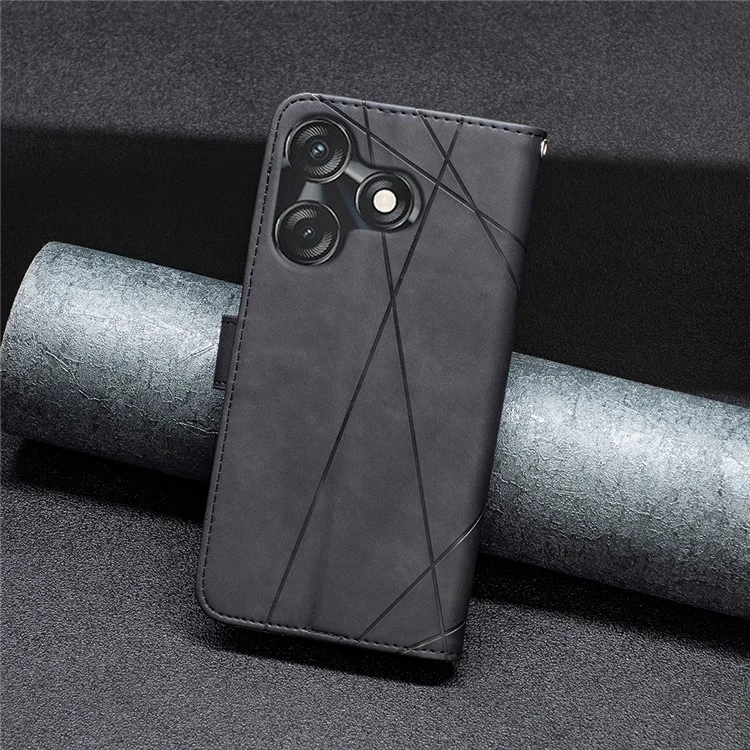 BINFEN COLOR For TECNO Spark 10 4G / Spark 10C 4G Phone Cases Wallet Stand Geometry Imprinted Leather Cover - Black