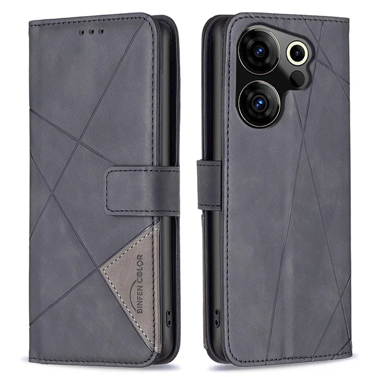 BINFEN COLOR BF05 Para TECNO Camon 20 Premier 5G Funda Carcasa de Cuero Sintético con Estampado - Negro