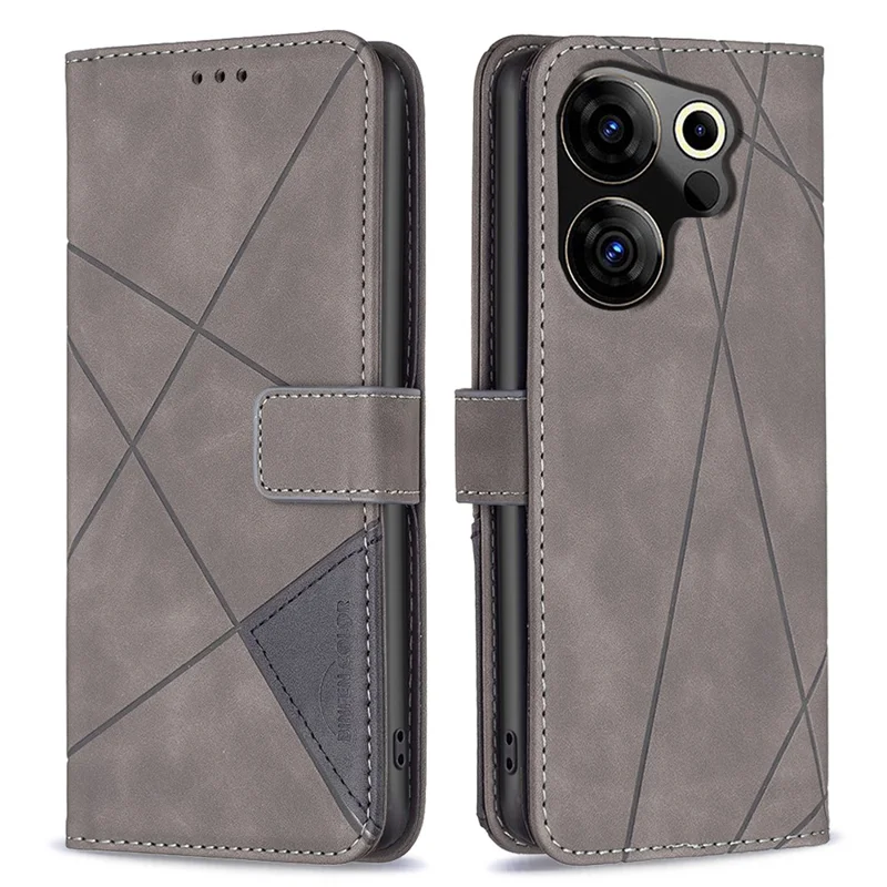 BINFEN COLOR For TECNO Camon 20 Premier 5G Phone Cases Wallet Stand Geometry Imprint Leather Cover - Grey