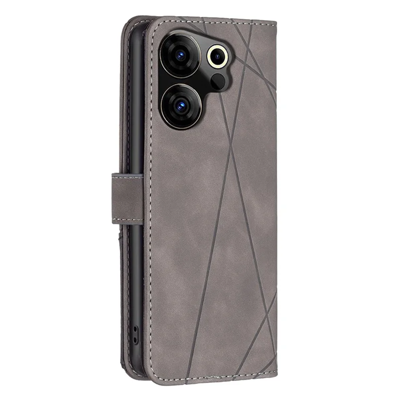BINFEN COLOR For TECNO Camon 20 Premier 5G Phone Cases Wallet Stand Geometry Imprint Leather Cover - Grey