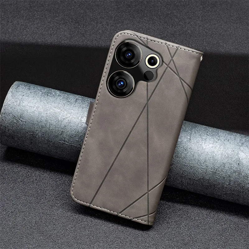 BINFEN COLOR For TECNO Camon 20 Premier 5G Phone Cases Wallet Stand Geometry Imprint Leather Cover - Grey