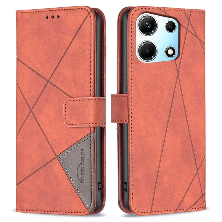 BINFEN COLOR For Infinix Zero 30 5G Phone Cases Wallet Stand Geometry Imprinted Leather Cover - Brown