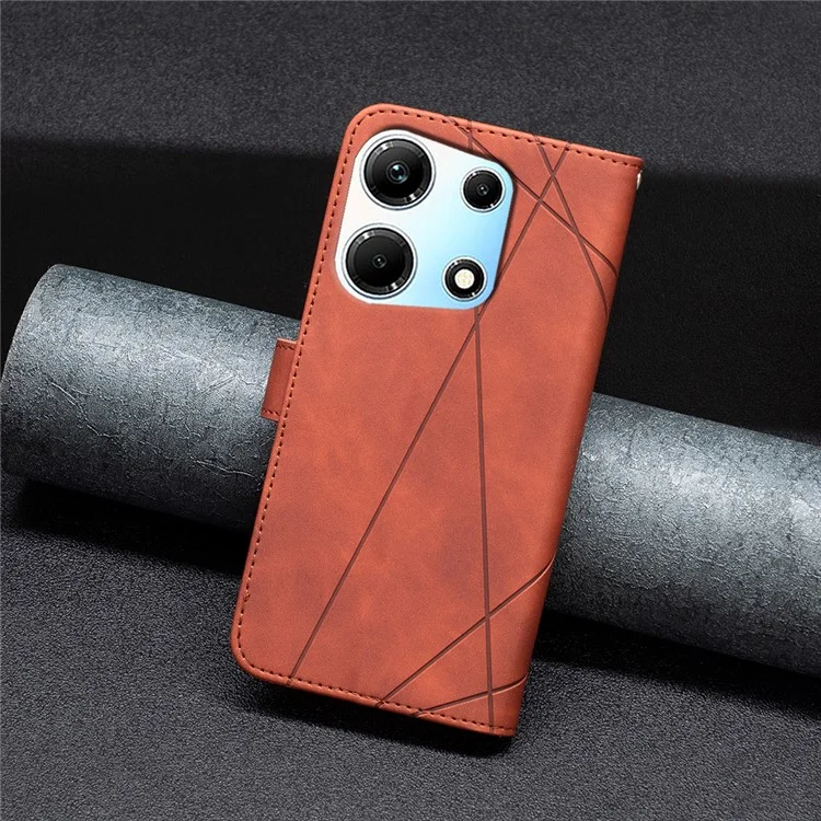 BINFEN COLOR For Infinix Zero 30 5G Phone Cases Wallet Stand Geometry Imprinted Leather Cover - Brown