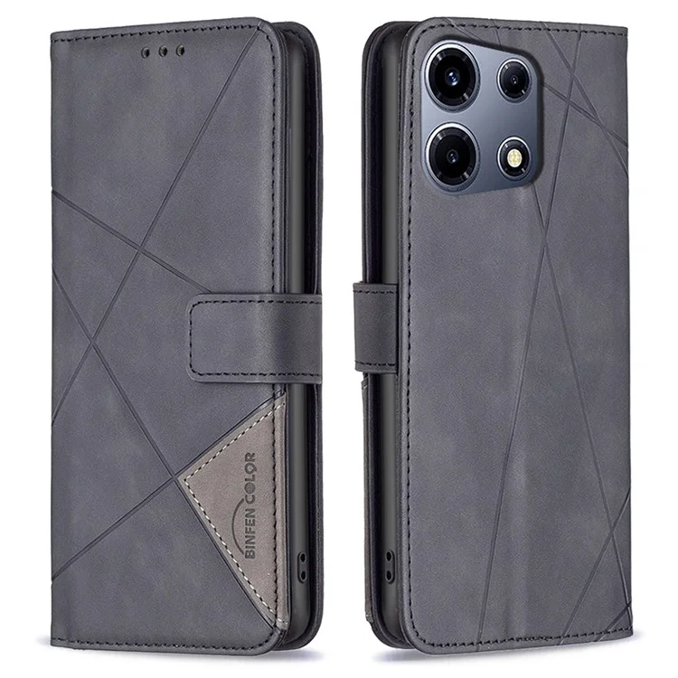BINFEN COLOR For Infinix Note 30 VIP 5G Phone Cases Wallet Stand Geometry Imprinted Leather Cover - Black
