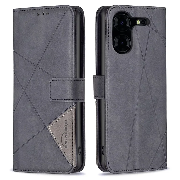 BINFEN COLOR For TECNO Pova 5 Pro 5G Phone Cases Wallet Stand Geometry Imprinted Leather Cover - Black