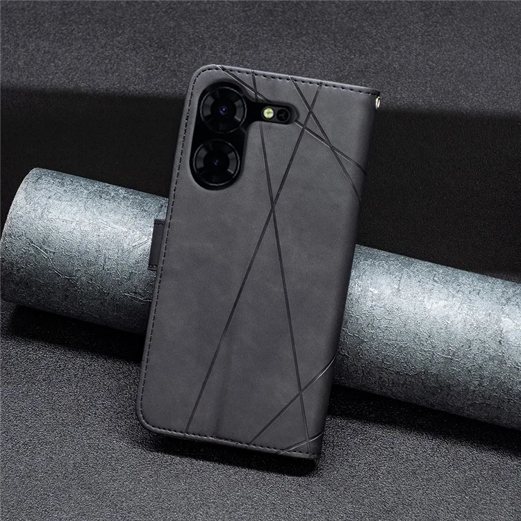BINFEN COLOR For TECNO Pova 5 Pro 5G Phone Cases Wallet Stand Geometry Imprinted Leather Cover - Black