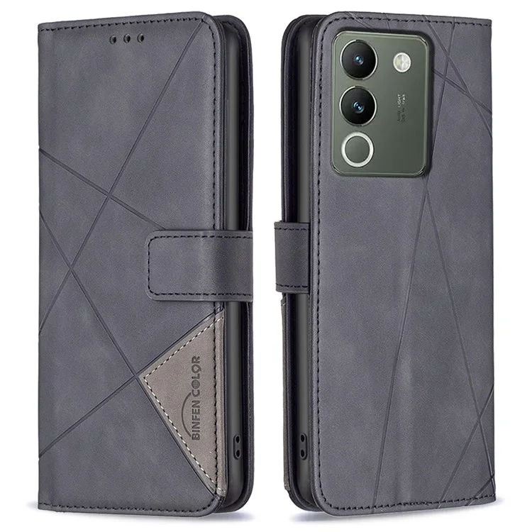 BINFEN COLOR BF05 Per vivo Y200 (India) 5G Case Imprinted Wallet Shockproof PU Leather Phone Shell - Nero