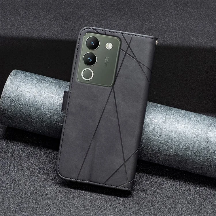 BINFEN COLOR BF05 Per vivo Y200 (India) 5G Case Imprinted Wallet Shockproof PU Leather Phone Shell - Nero