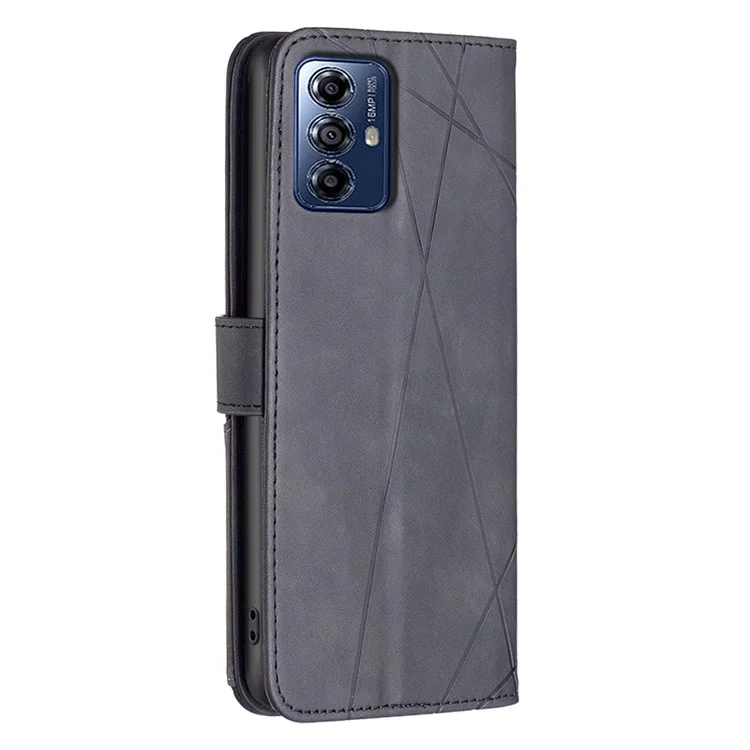 BINFEN COLOR For Motorola Moto G Play (2024) 4G Phone Cases Wallet Stand Geometry Imprinted Leather Cover - Black