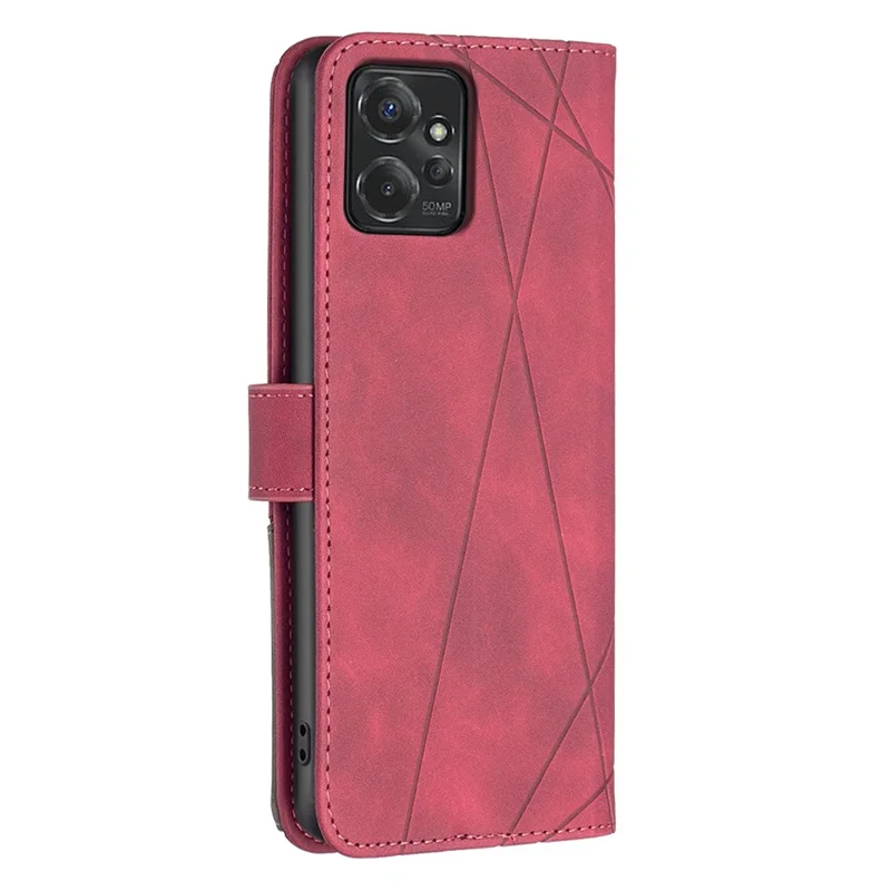 BINFEN COLOR For Motorola Moto G Power (2024) Phone Cases Wallet Stand Geometry Imprint Leather Cover - Red